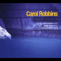 CD cover abstract blue tones with text: carol Robbins, chords in blue