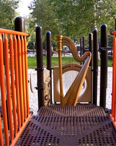 Carol Robbins' harp at harp park.