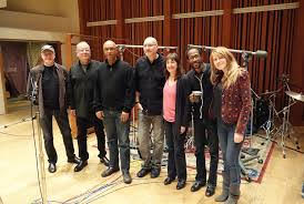 Carol Robbins with Billy Childs and other artists in studio recording session for Map to the Treasure Reimagining Laura Nyro.